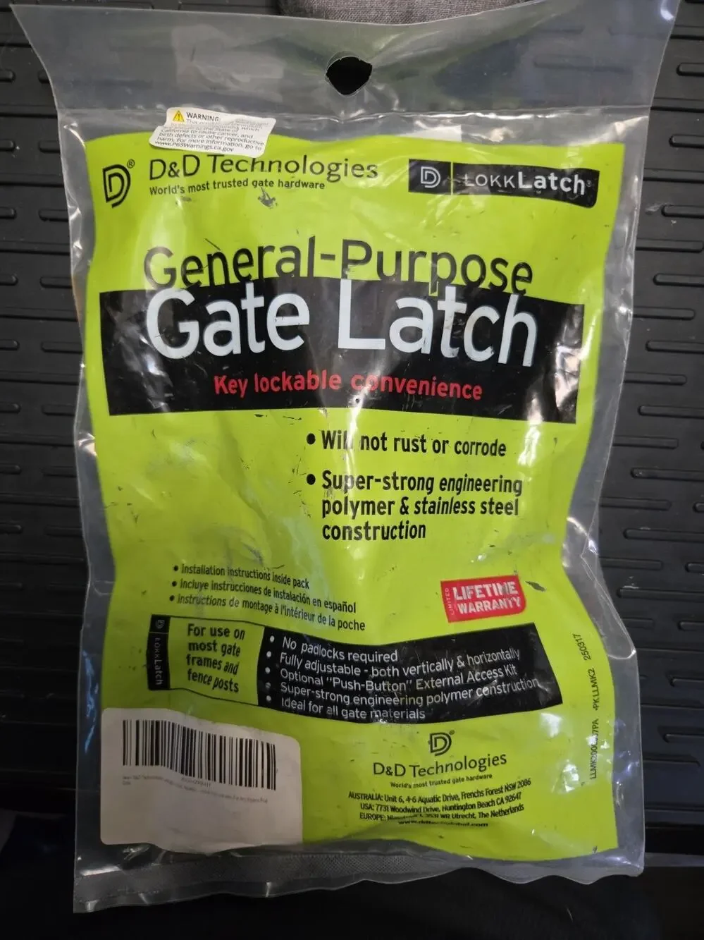 D&D Technologies LokkLatch General Purpose Gate Latch Key Lockable Black LLMK2